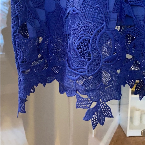 Blue Lace Highneck Dress - Picture 3 of 4